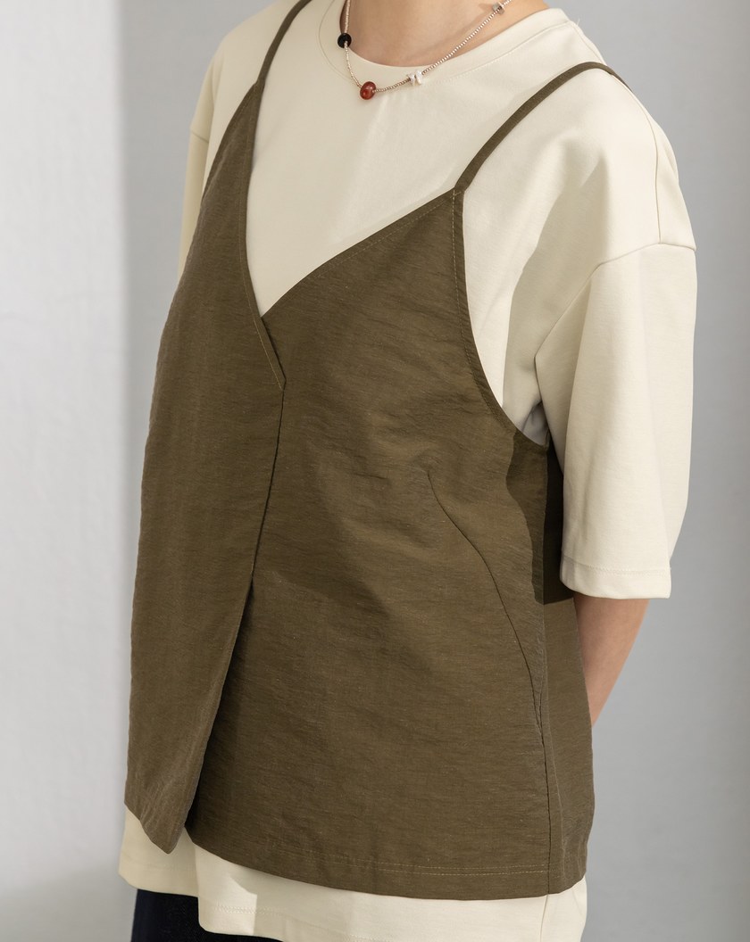 不對稱背心兩件式T恤(兩色)