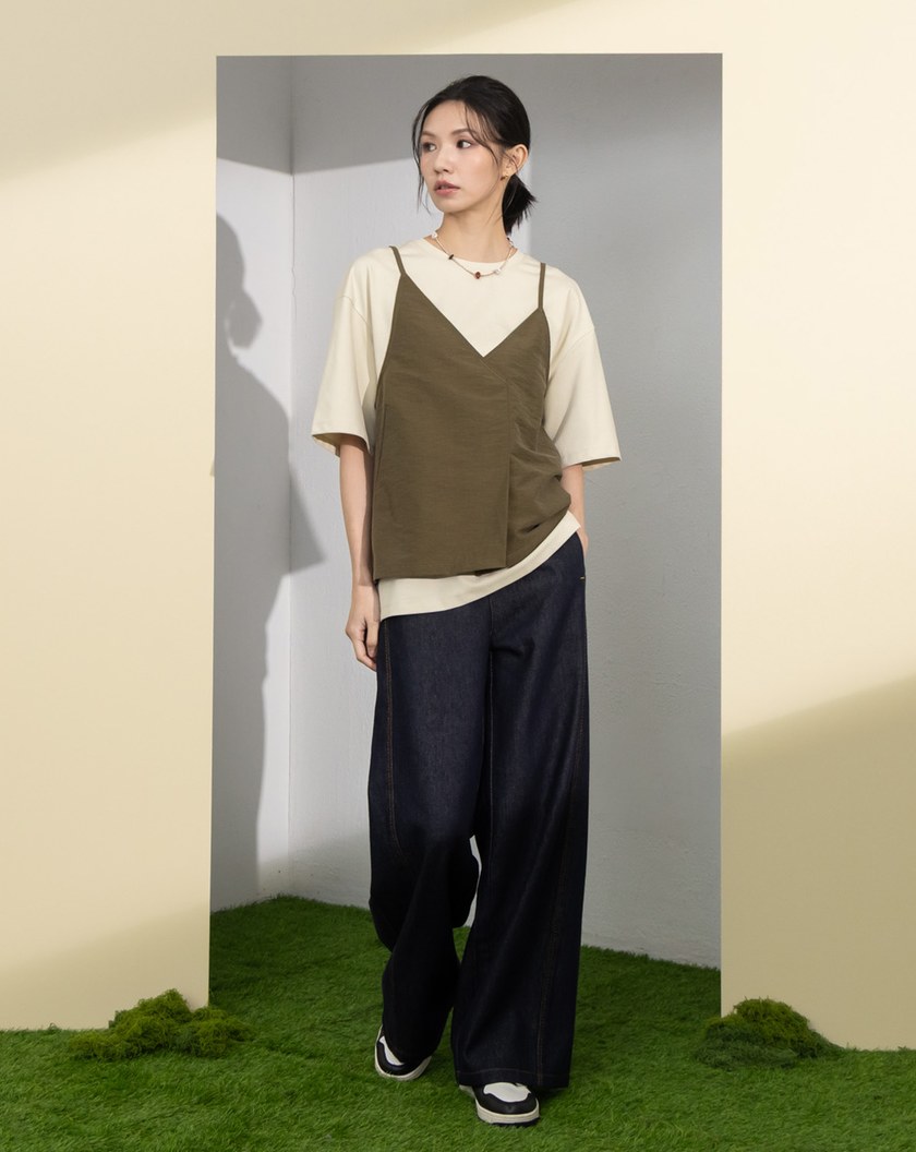 不對稱背心兩件式T恤(兩色)