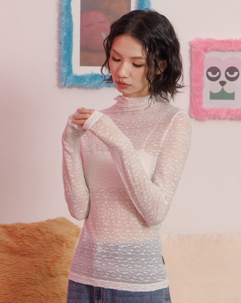 透膚蕾絲内搭長袖上衣(兩色)