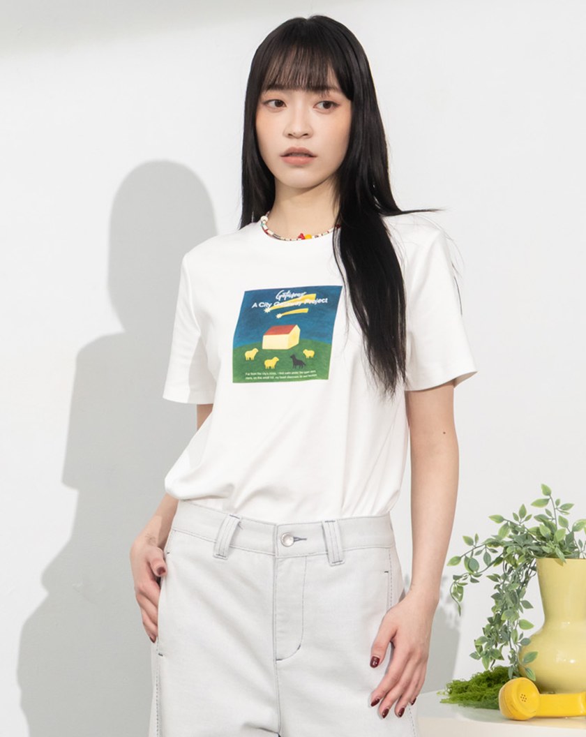 起司蛋糕小屋相片印花合肩T恤(兩色)