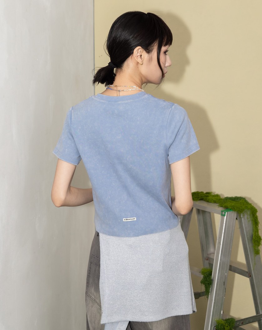 A｜雪花水洗立體車線修身T恤(兩色)