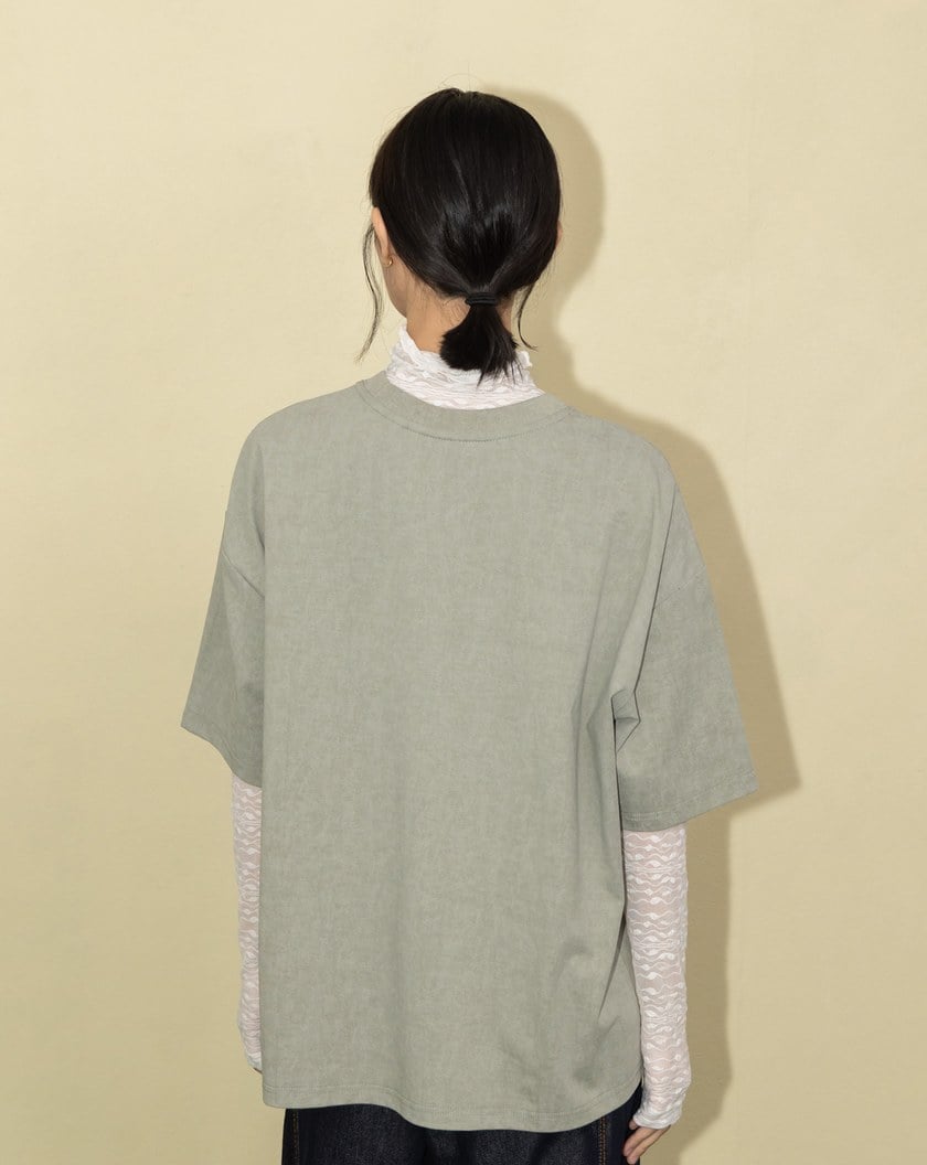 A|十字繡愛心花朵蠟洗寬鬆T恤(兩色)