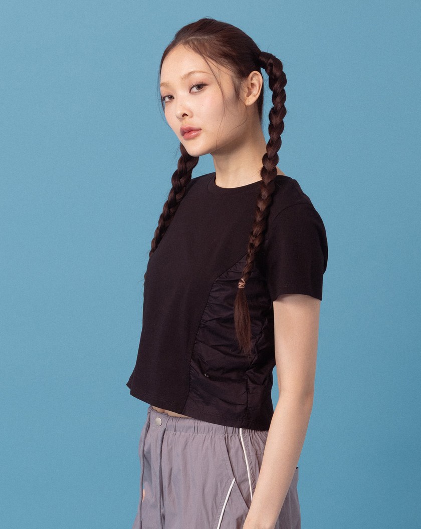 A｜天絲抽皺腰線修身T恤(兩色)