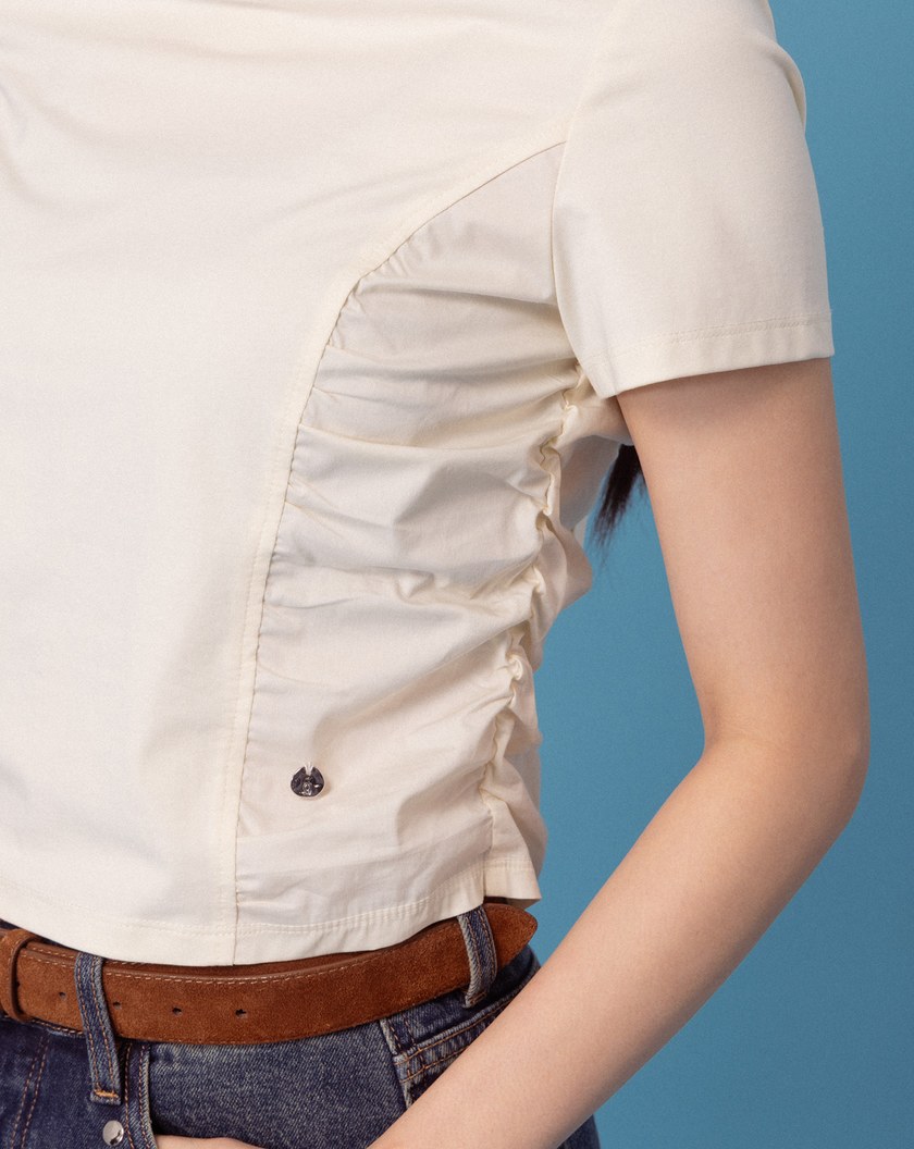 A｜天絲抽皺腰線修身T恤(兩色)