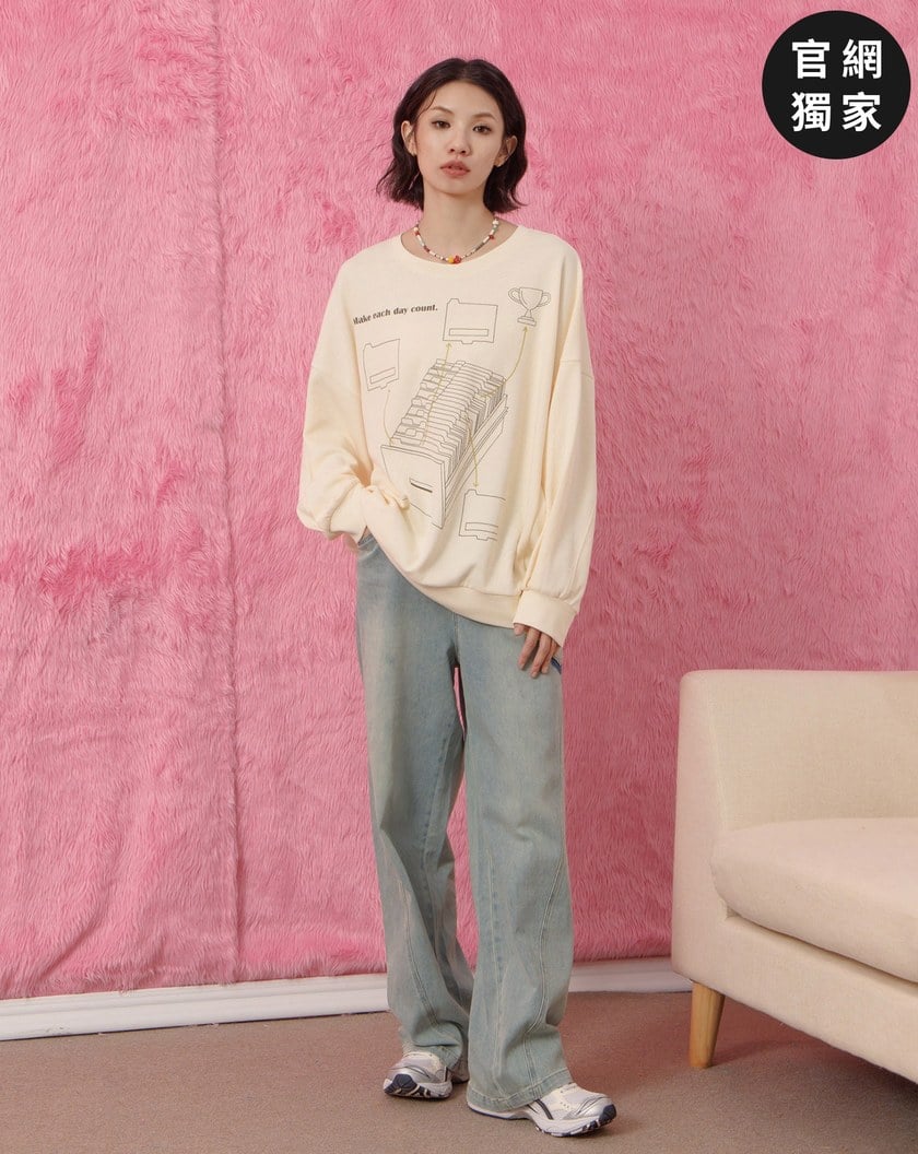 ➤收納印花空氣棉大學T(兩色)