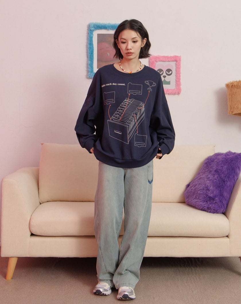 ➤收納印花空氣棉大學T(兩色)