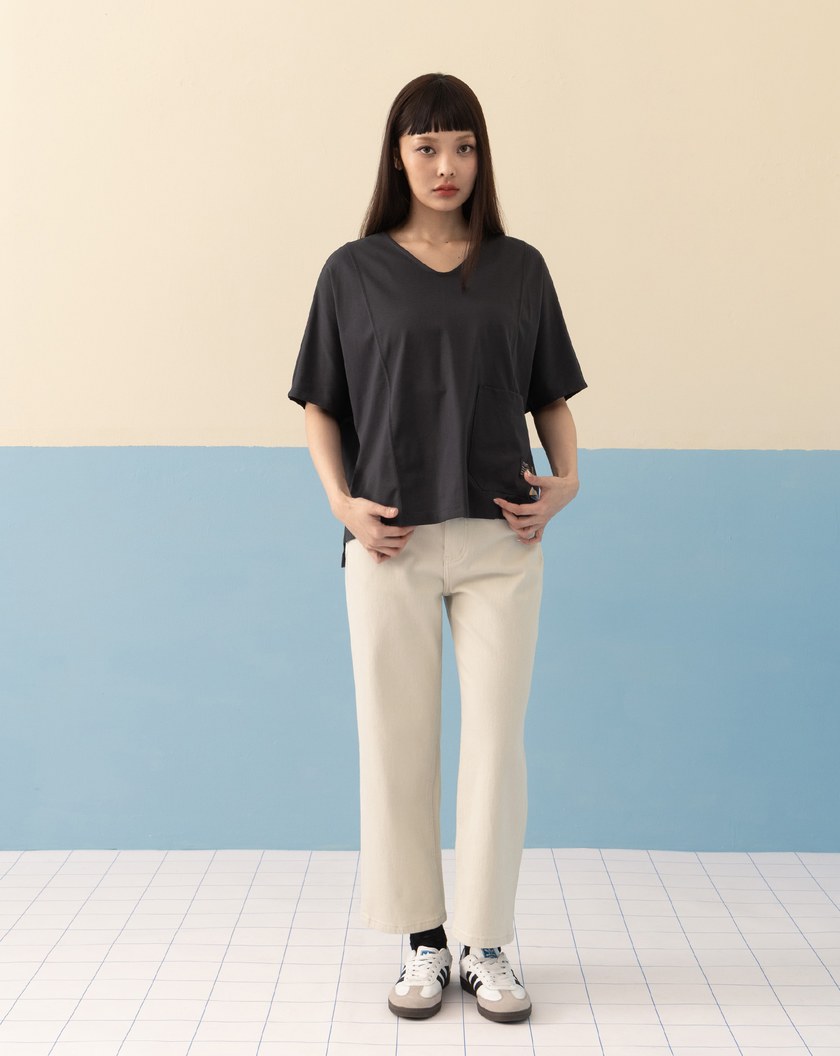 ➤口袋V領連袖涼感T恤(兩色)