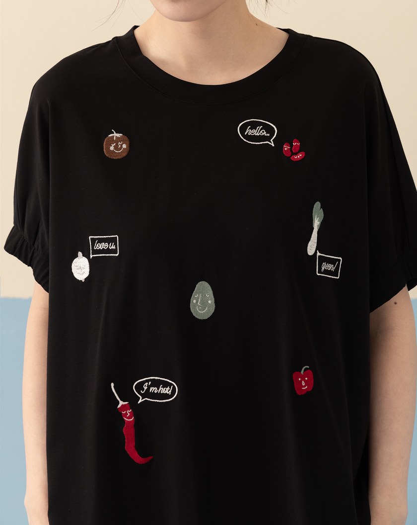 ➤蔬果對話圓弧下擺連袖T恤(兩色)