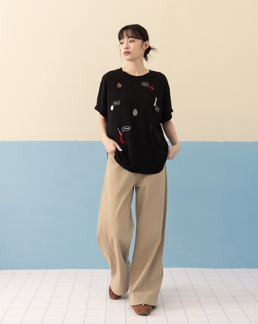 ➤蔬果對話圓弧下擺連袖T恤(兩色)