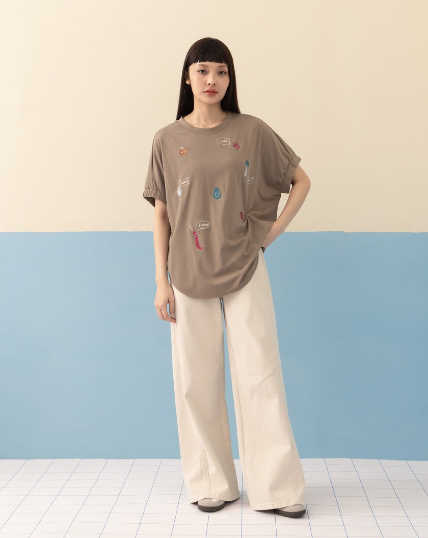 ➤蔬果對話圓弧下擺連袖T恤(兩色)