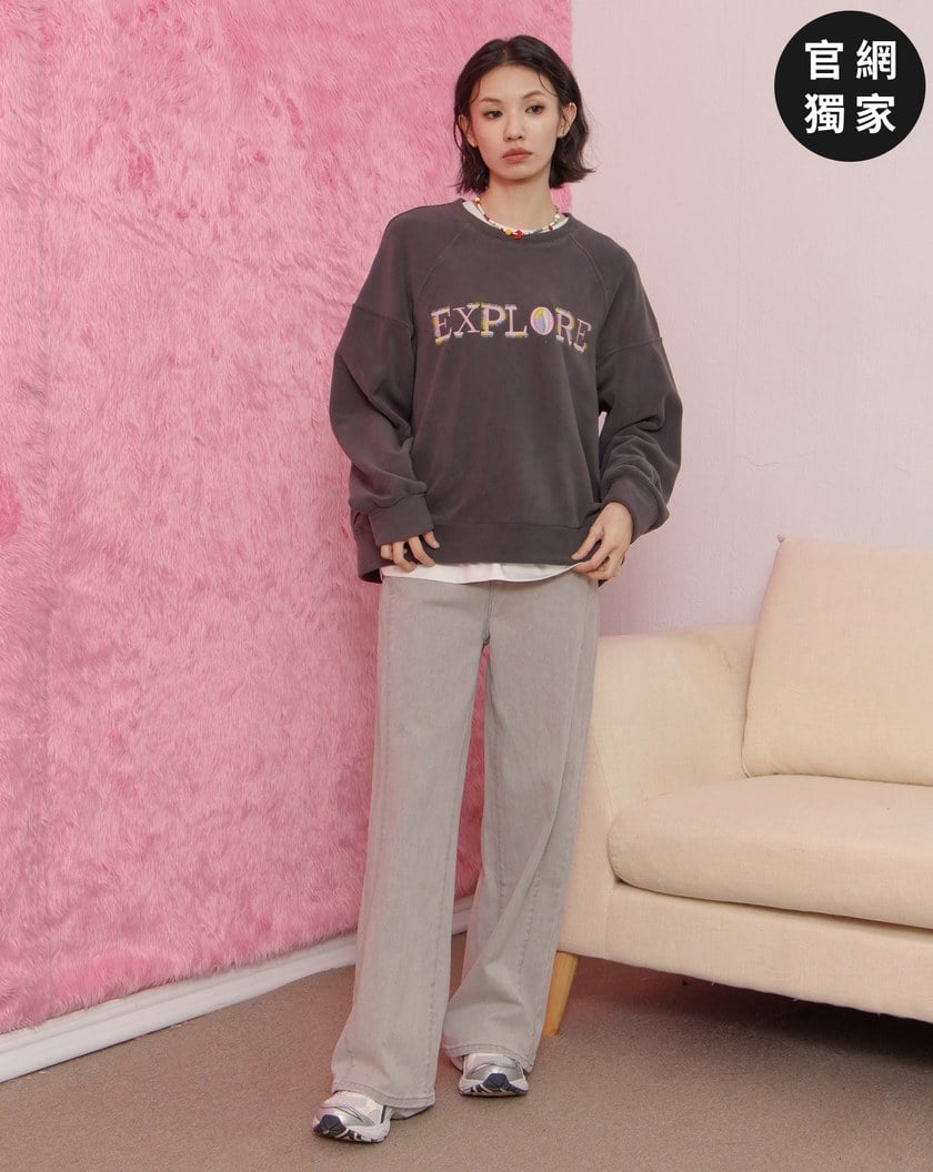➤EXPLORE趣味繡花絨毛大學T(四色)
