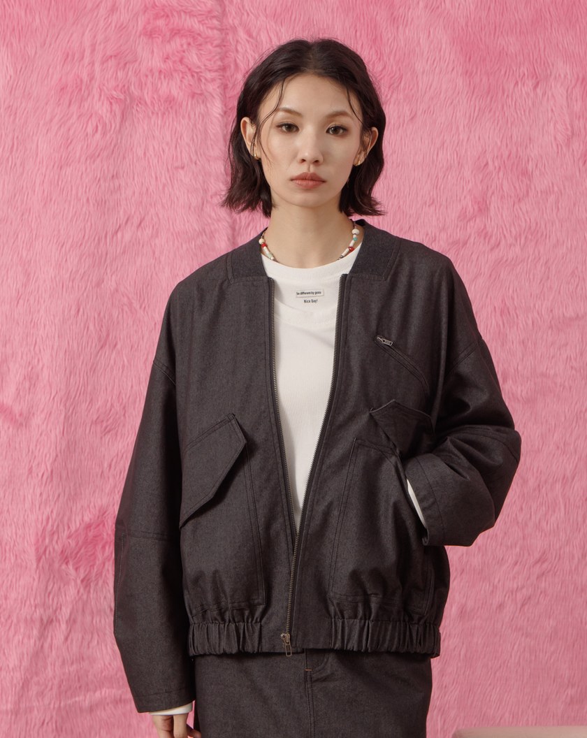 V領抽皺率性飛行夾克(兩色)