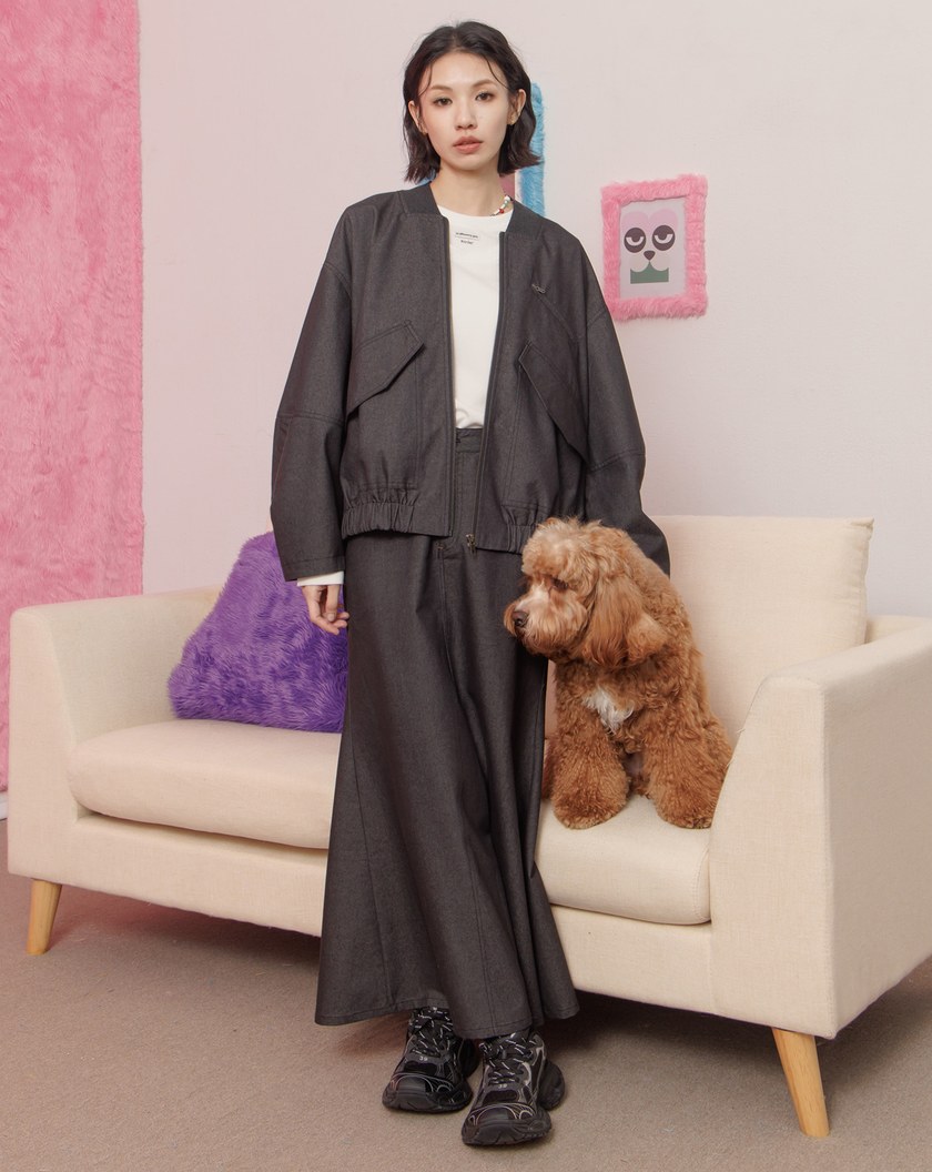 V領抽皺率性飛行夾克(兩色)