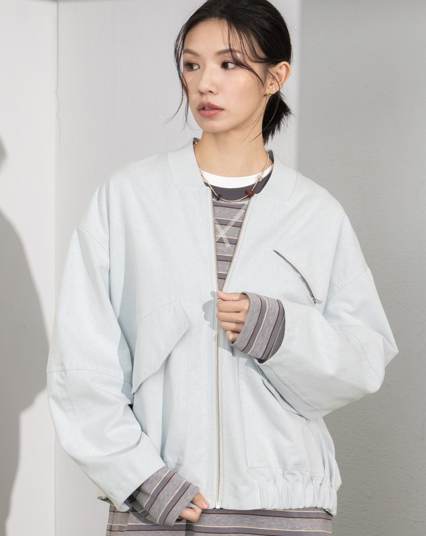 V領抽皺率性飛行夾克(兩色)