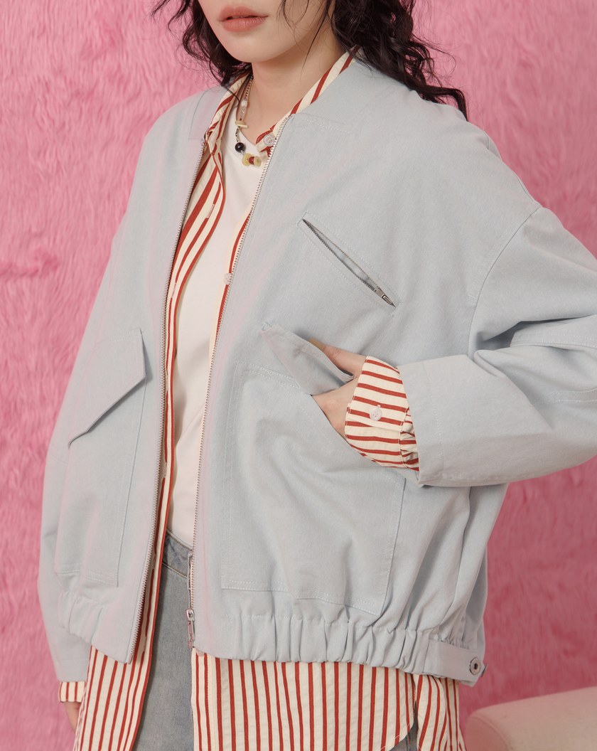 V領抽皺率性飛行夾克(兩色)