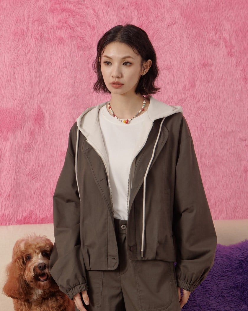 天絲撞色假兩件連帽外套(兩色)