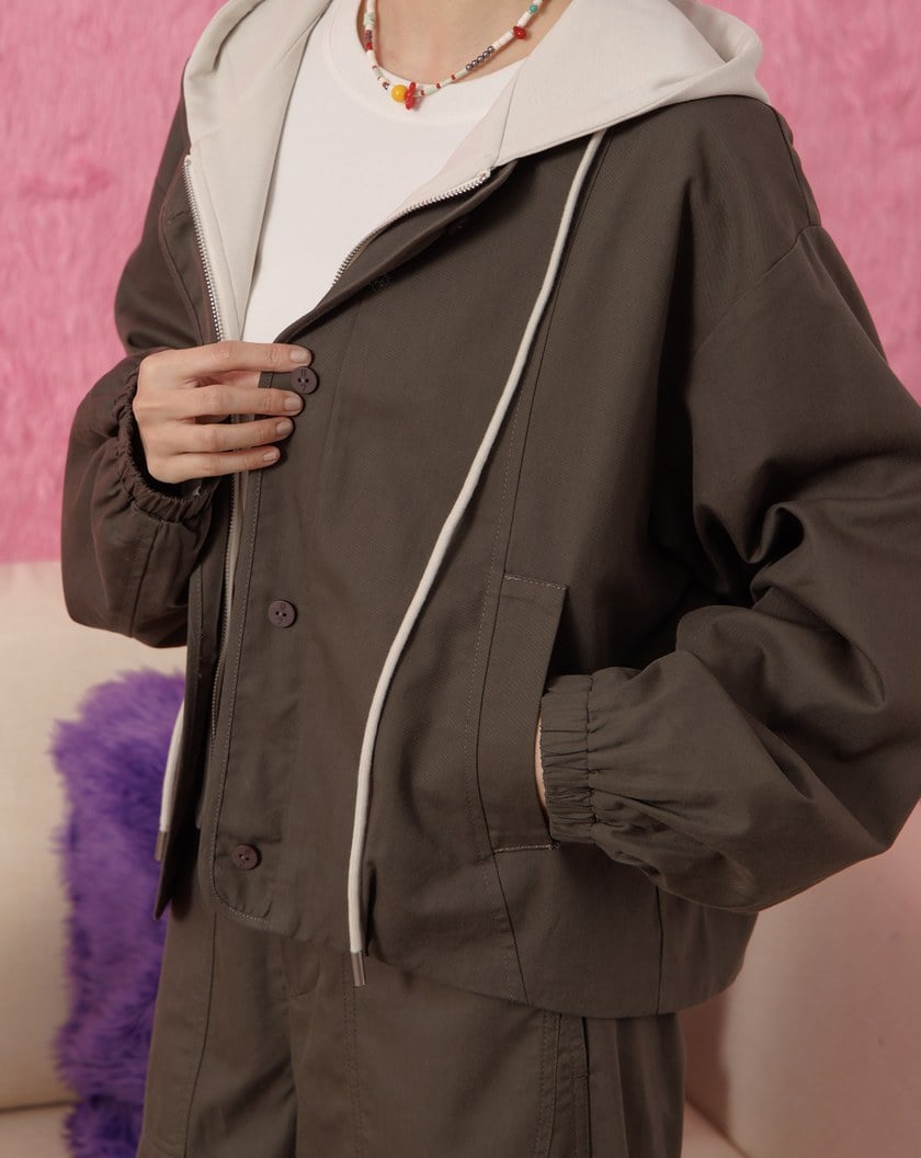 天絲撞色假兩件連帽外套(兩色)