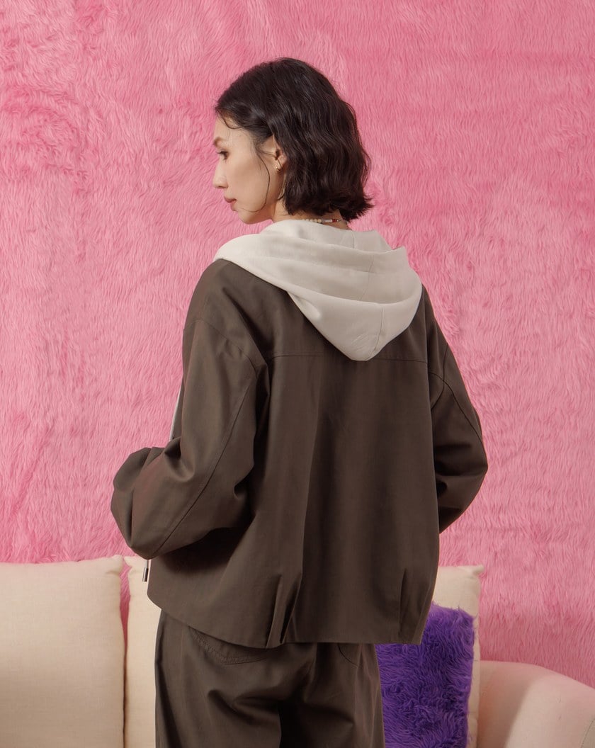 天絲撞色假兩件連帽外套(兩色)