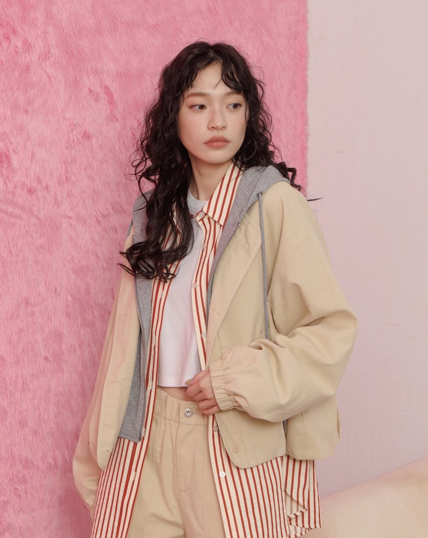 天絲撞色假兩件連帽外套(兩色)