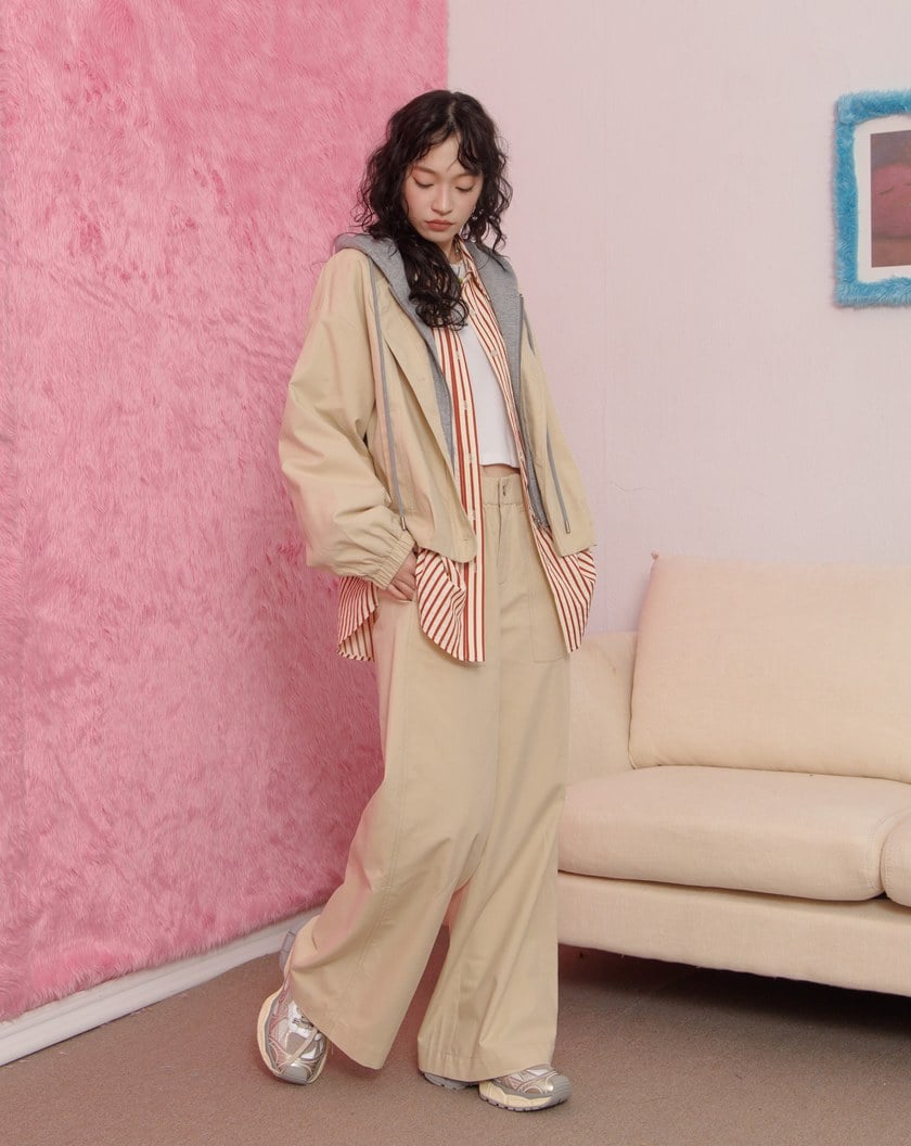 天絲撞色假兩件連帽外套(兩色)