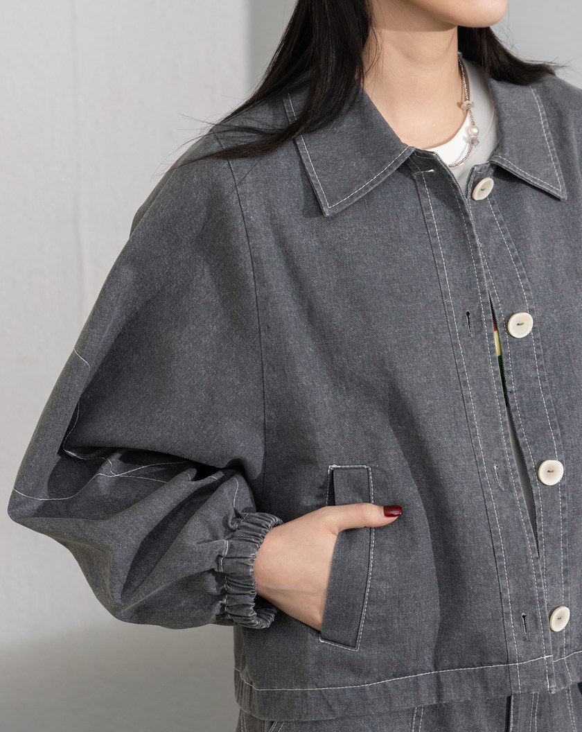 水洗大寬袖後壓褶廓型外套(兩色)