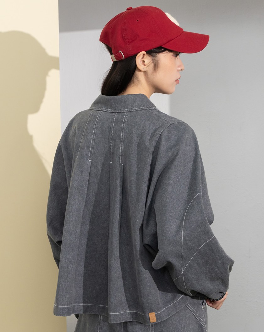 水洗大寬袖後壓褶廓型外套(兩色)