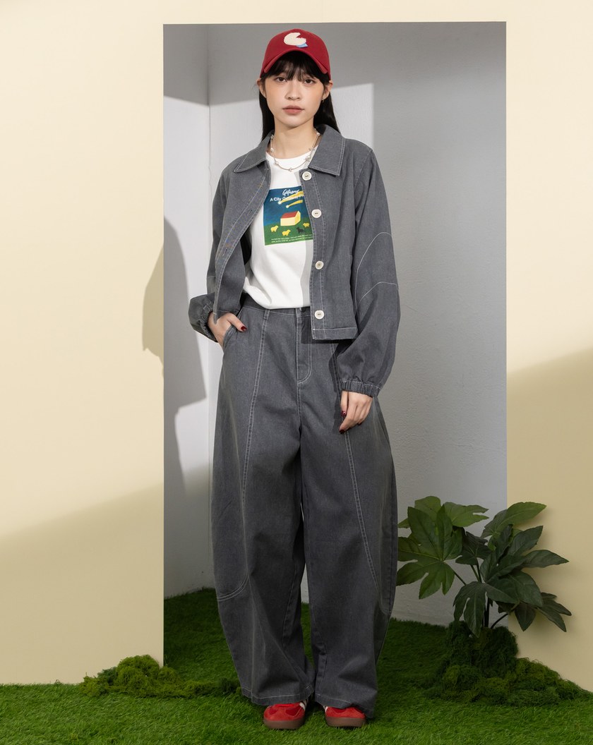 水洗大寬袖後壓褶廓型外套(兩色)