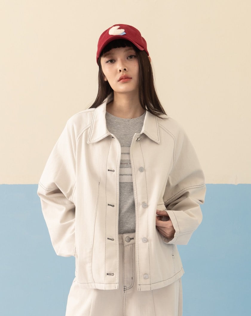 水洗配色壓線剪接外套