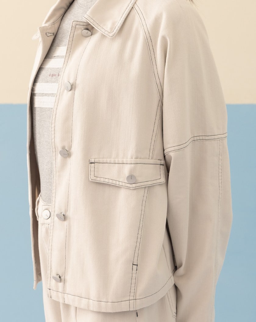 水洗配色壓線剪接外套