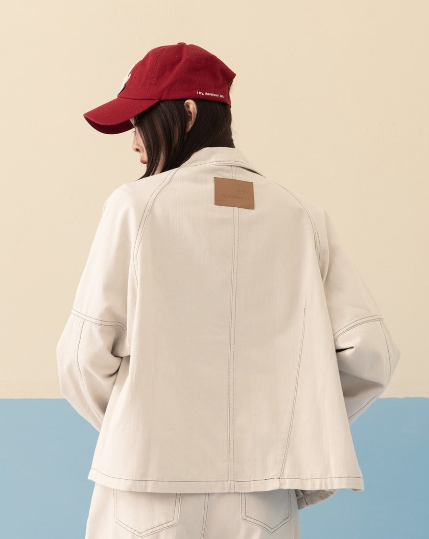 水洗配色壓線剪接外套