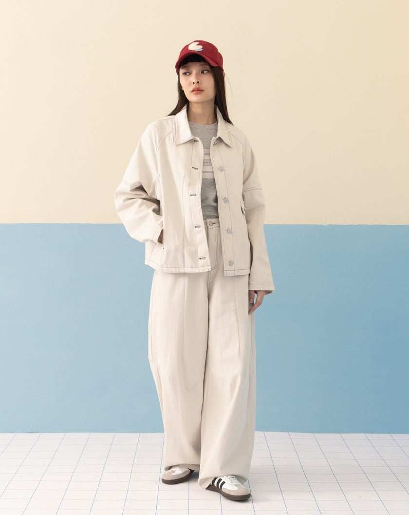 水洗配色壓線剪接外套