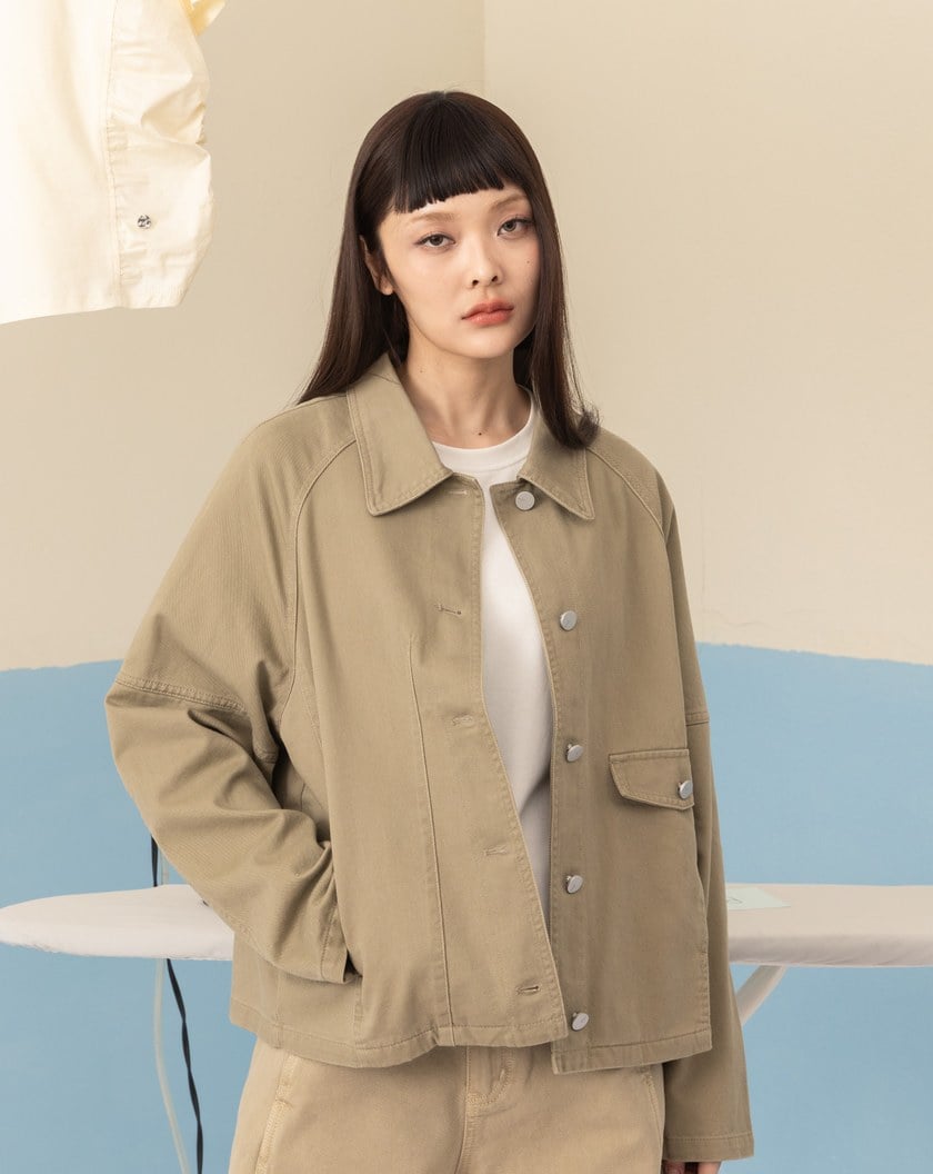 純棉配色壓線剪接外套