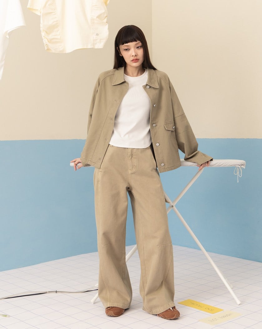 純棉配色壓線剪接外套