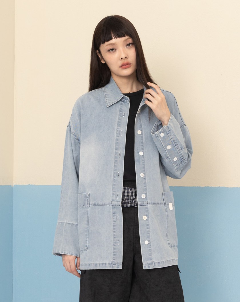 造型袖口刷色牛仔襯衫外套(兩色)