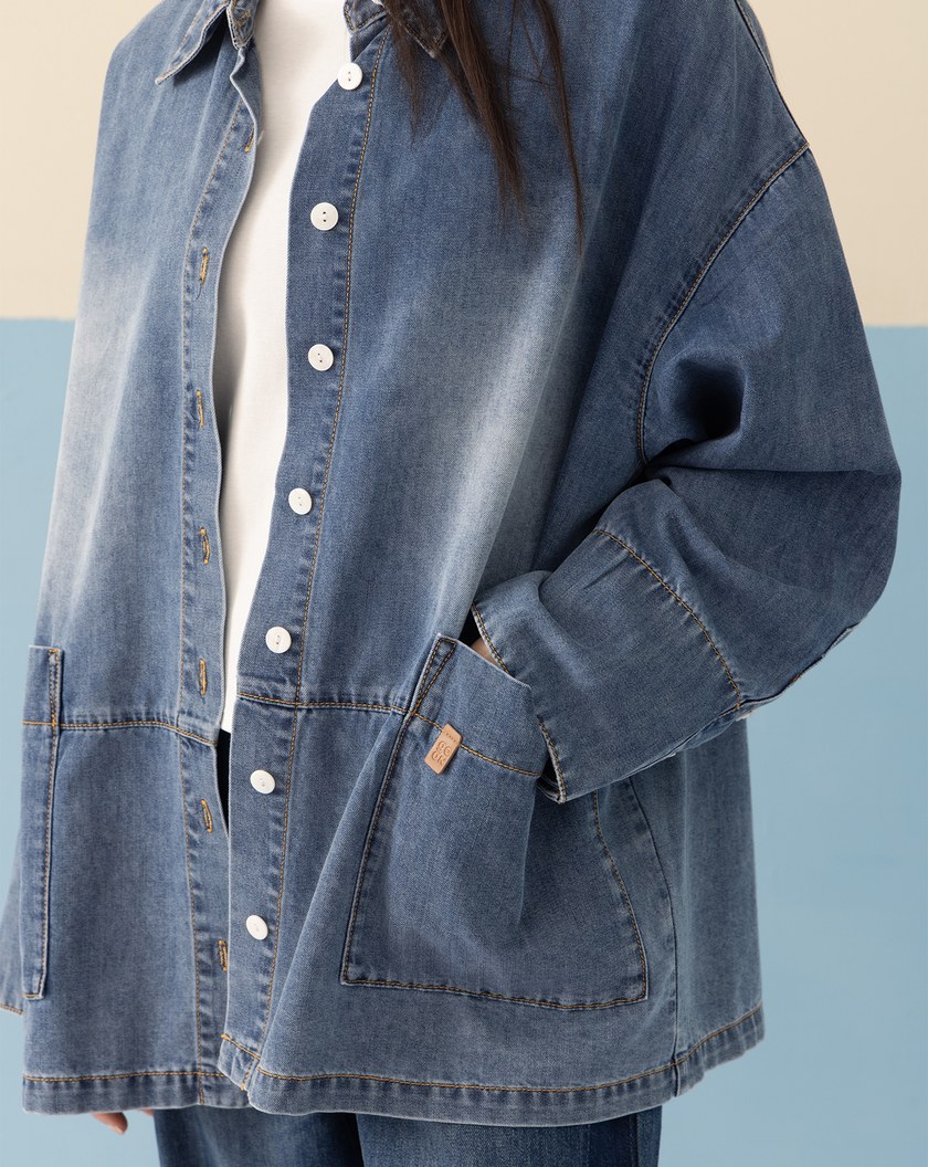 造型袖口刷色牛仔襯衫外套(兩色)