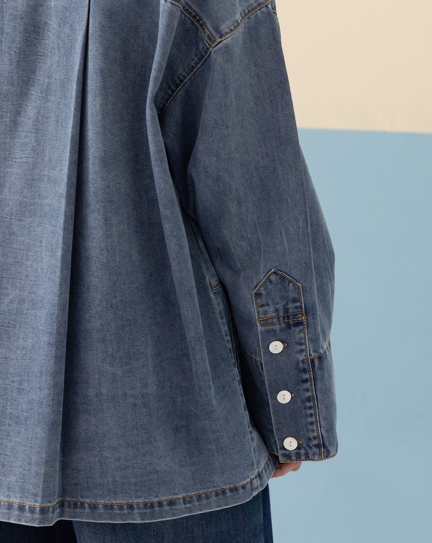 造型袖口刷色牛仔襯衫外套(兩色)