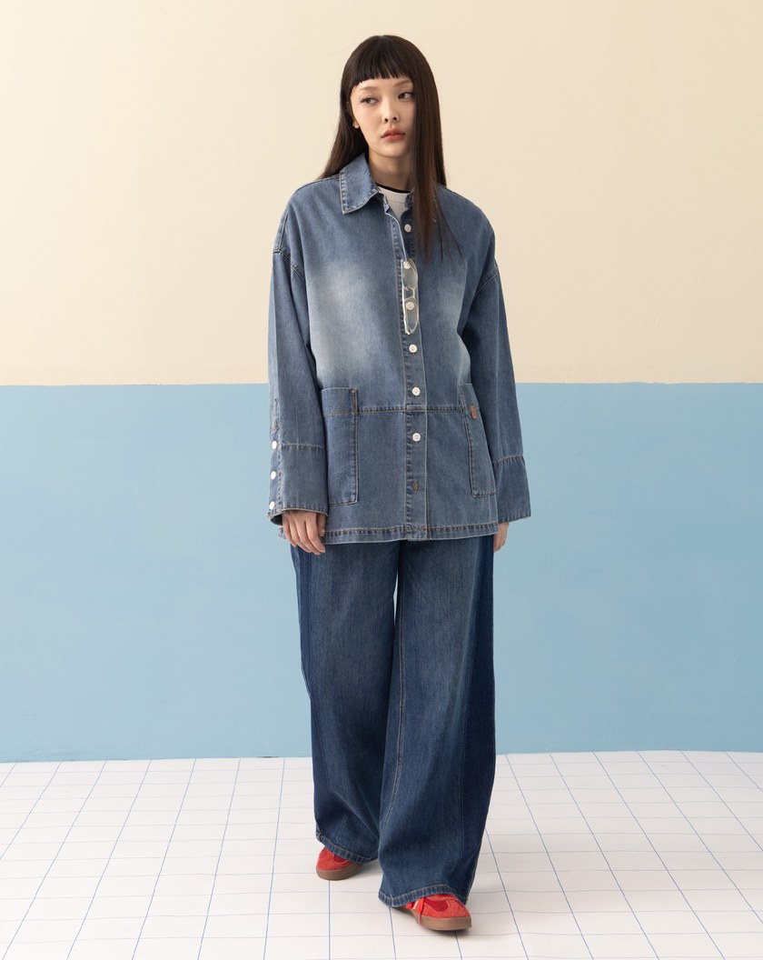 造型袖口刷色牛仔襯衫外套(兩色)