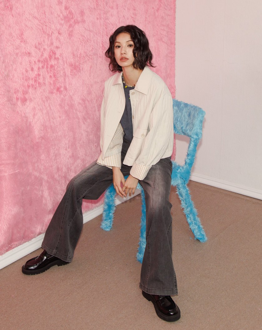 A｜啞光立體紋理格紋反褶袖外套(兩色)