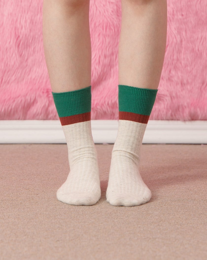 撞色羅紋長襪(三色)