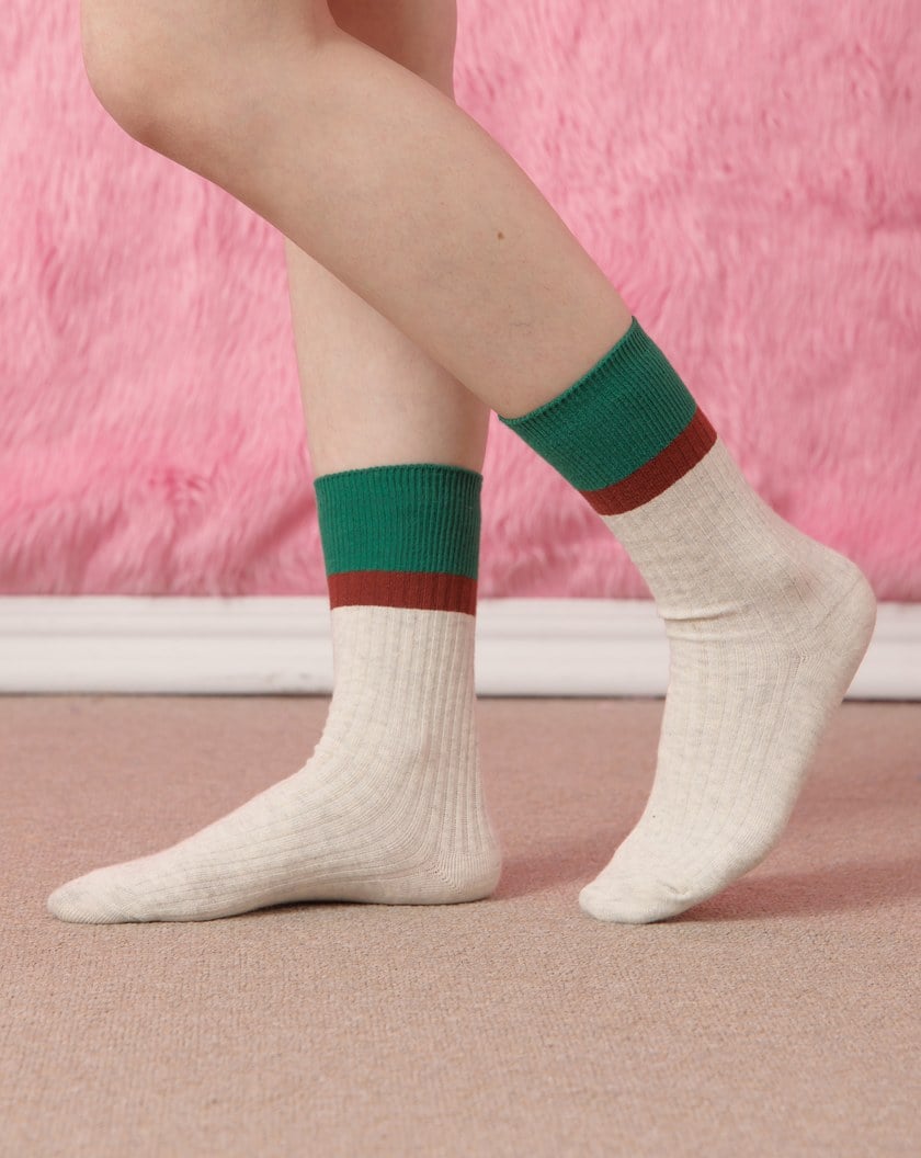 撞色羅紋長襪(三色)