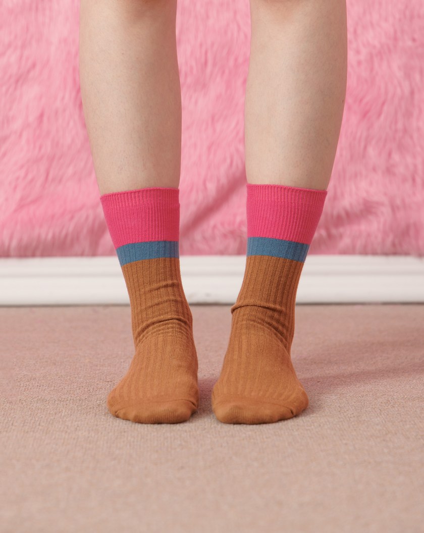 撞色羅紋長襪(三色)