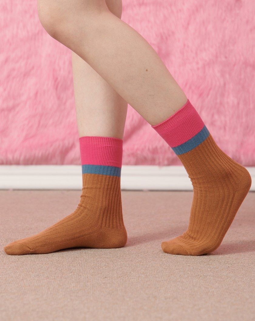 撞色羅紋長襪(三色)