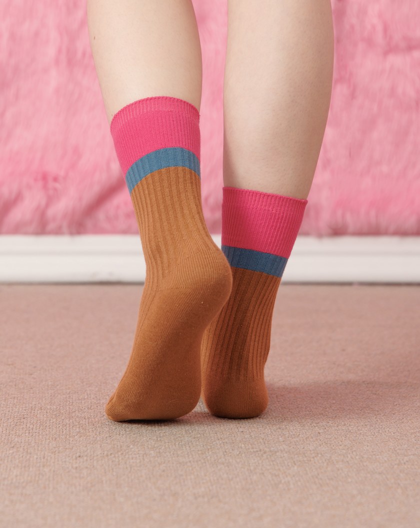 撞色羅紋長襪(三色)