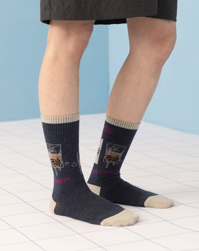 珍奶補給QQ撞色長襪(兩色)