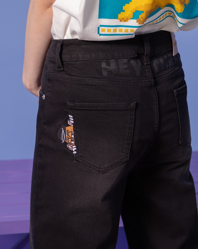 PIXAR系列 HEY!THERE! 蛋頭先生繡花修身微喇牛仔褲