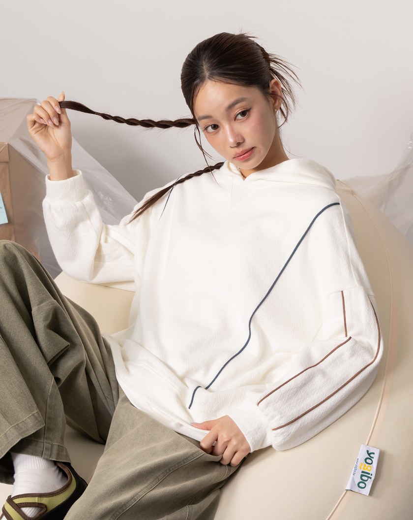 運動風配色滾邊綿羊絨感帽T(兩色)