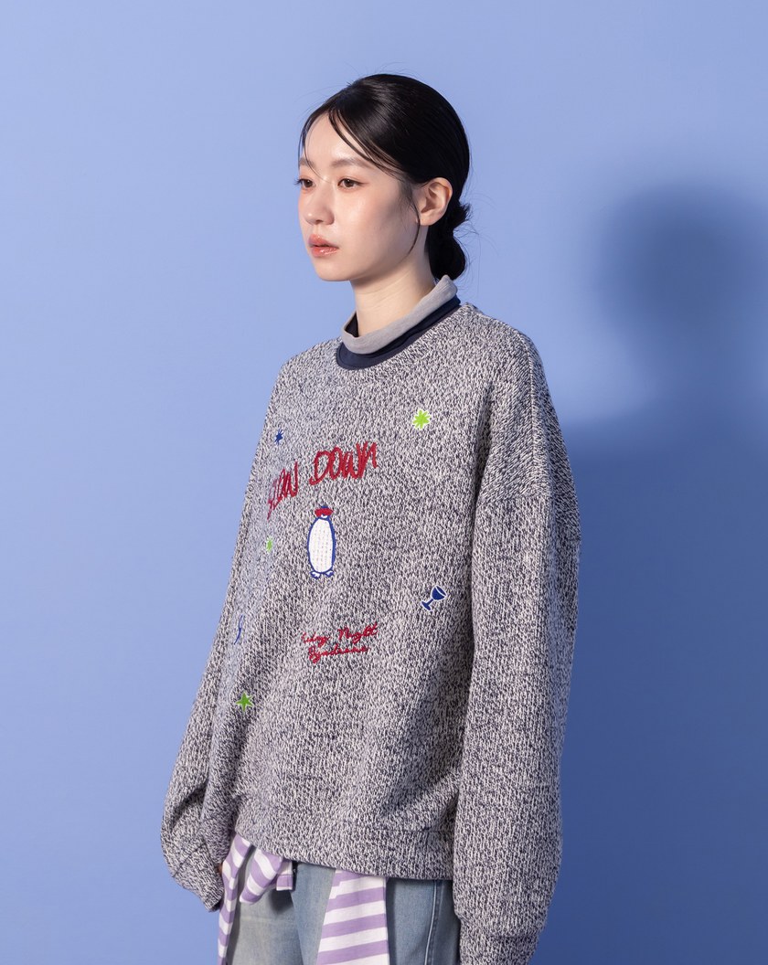 A｜企鵝SLOW DOWN刺繡寬鬆大學T(兩色)