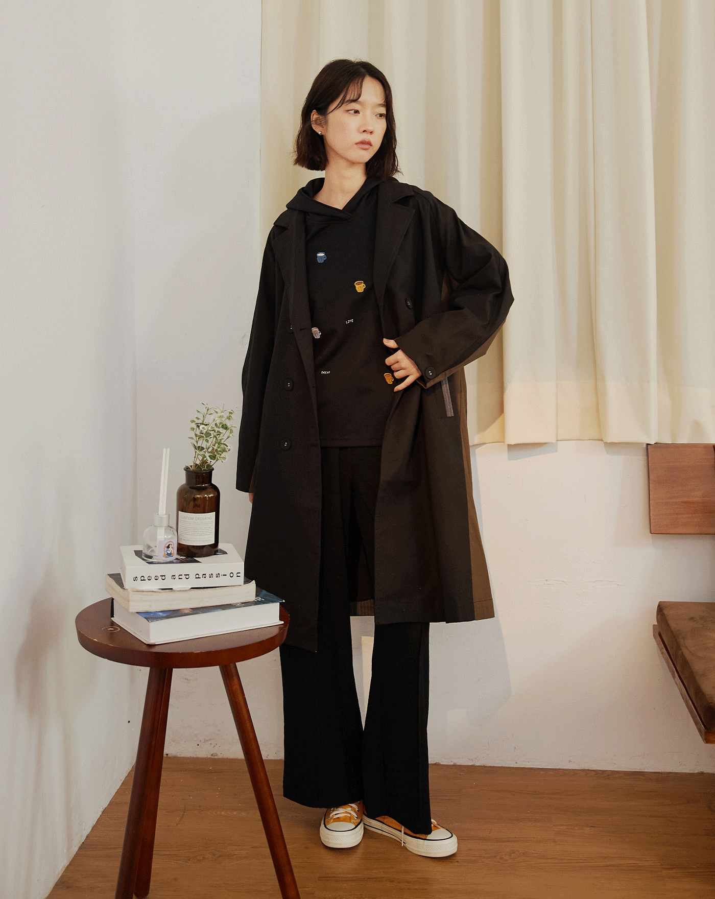 異材質拼接條紋風衣外套(兩色)