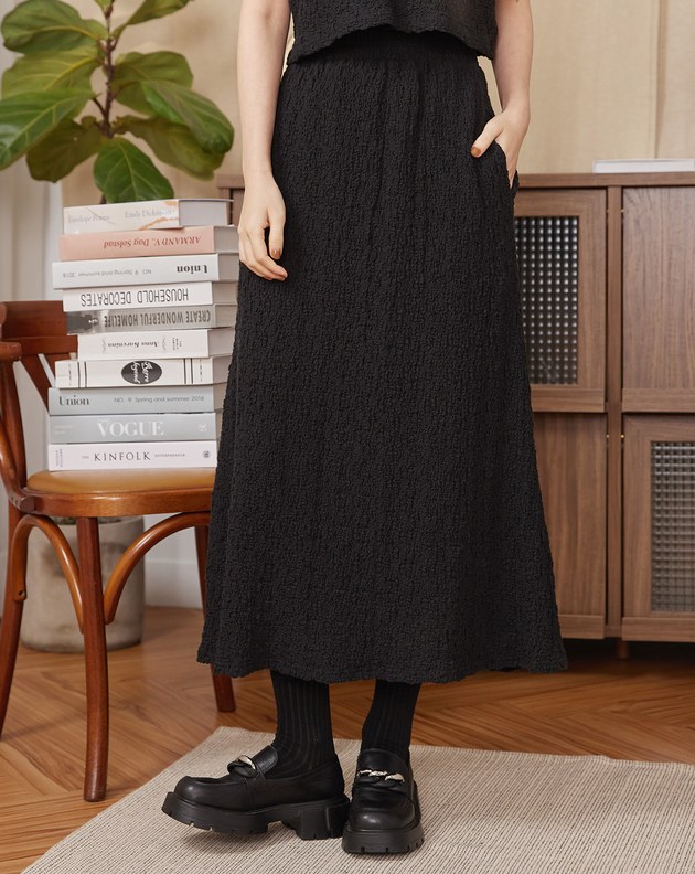 皺皺織紋彈性圓裙