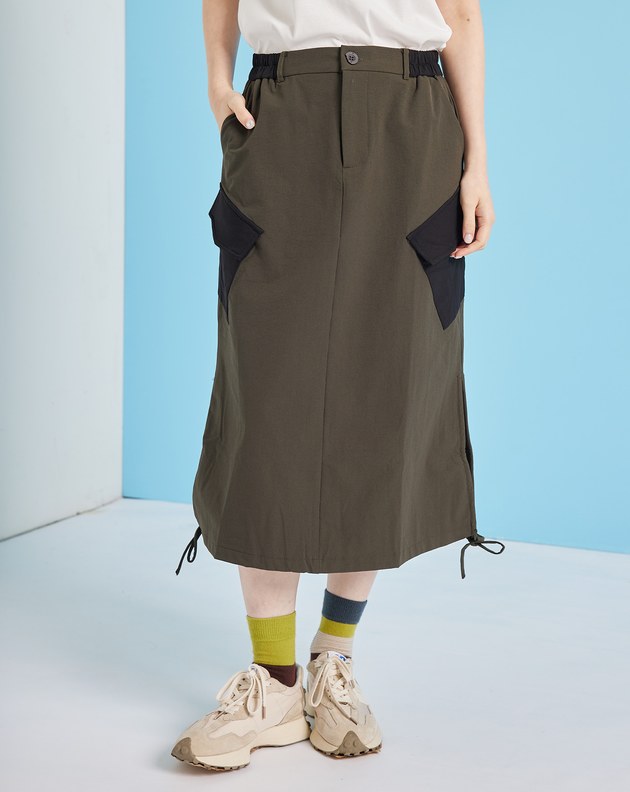 ➤雙口袋下擺抽繩工裝裙(兩色)